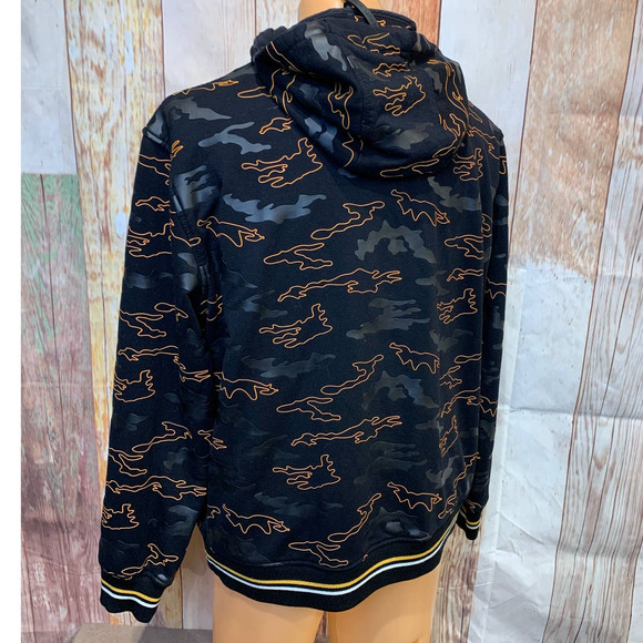 Daniel Won Large Rubber Black Orange Camo Micro Terry 1/4 Zip Hoodie Jacket - Picture 4 of 6